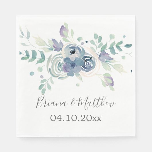 Serviette En Papier Mariage Floral à la Verdure Violette (Devant)