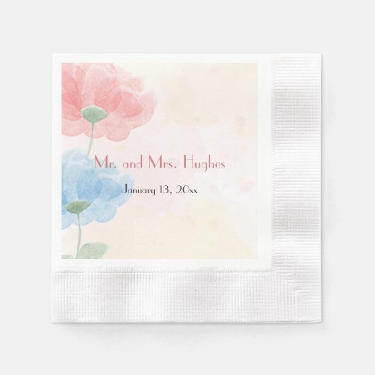 Serviette En Papier Mariage floral aquarelle (Devant)