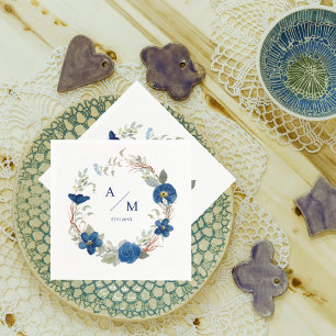 Serviette En Papier Mariage floral aquarelle bleu vintage