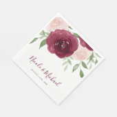Serviette En Papier Mariage floral aquarelle bordeaux (Coin)