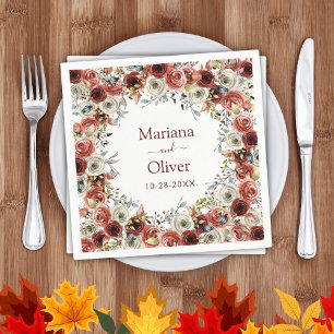 Serviette En Papier Mariage Floral Aquarelle d'Automne