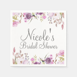 Serviette En Papier Mariage Floral Aquarelle Lilas Lavande Violet