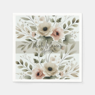 Serviette En Papier Mariage floral aquarelle vert olive kaki