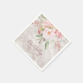 Serviette En Papier Mariage Floral au marbre élégant rose peony rose (Coin)