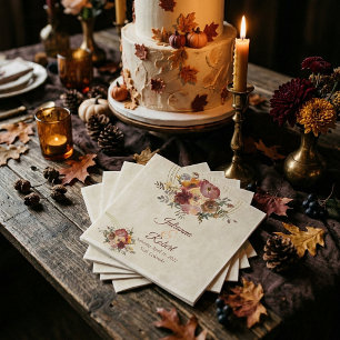 Serviette En Papier Mariage floral automnal et or