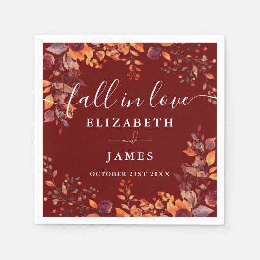 Serviette En Papier Mariage Floral Automne Amour Rustique (Devant)