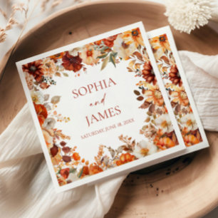 Serviette En Papier Mariage Floral Automne Élégant Rustique