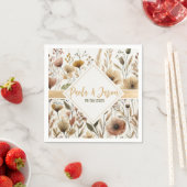 Serviette En Papier Mariage floral avec ruban d'or (En situation)