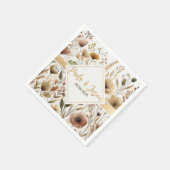 Serviette En Papier Mariage floral avec ruban d'or (Coin)