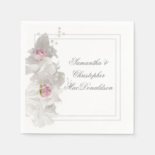 Serviette En Papier Mariage floral blanc (Devant)