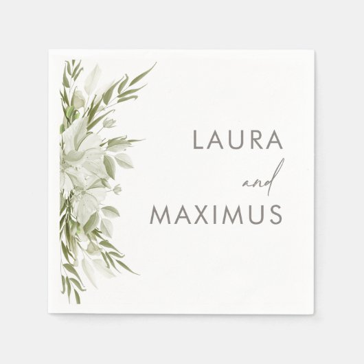 Serviette En Papier Mariage Floral Blanc (Devant)