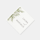 Serviette En Papier Mariage Floral Blanc (Coin)