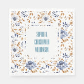 Serviette En Papier Mariage Floral Blanc Bleu (Devant)