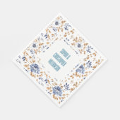 Serviette En Papier Mariage Floral Blanc Bleu (Coin)