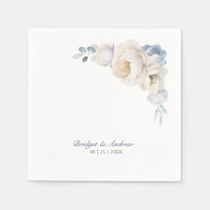 Serviette En Papier Mariage floral blanc bleu foncé