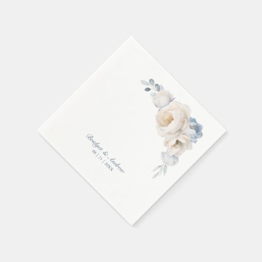 Serviette En Papier Mariage floral blanc bleu foncé (Coin)