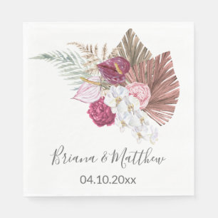 Serviette En Papier Mariage Floral Blanc Bohème Orchidées Bourgogne