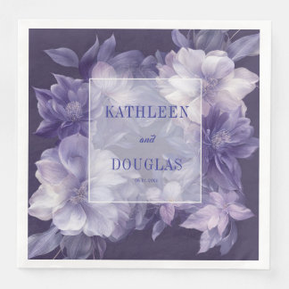 Serviette En Papier Mariage floral blanc lavande pourpre royal