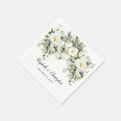 Serviette En Papier Mariage Floral Blanc Personnalisé (Coin)