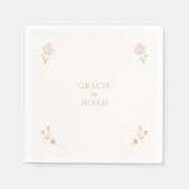 Serviette En Papier Mariage floral blanc rose et ivoire (Devant)