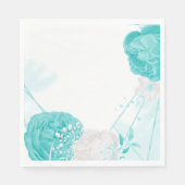 Serviette En Papier mariage floral blanc turquoise (Devant)