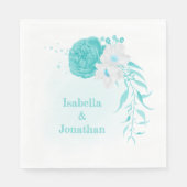 Serviette En Papier mariage floral blanc turquoise (Devant)