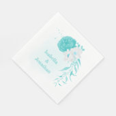 Serviette En Papier mariage floral blanc turquoise (Coin)
