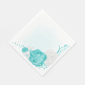 Serviette En Papier mariage floral blanc turquoise (Coin)
