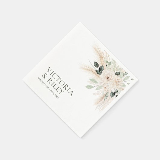 Serviette En Papier Mariage Floral blanc verdoyant serviettes VICTORIA (Coin)
