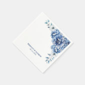 Serviette En Papier Mariage Floral Bleu (Coin)