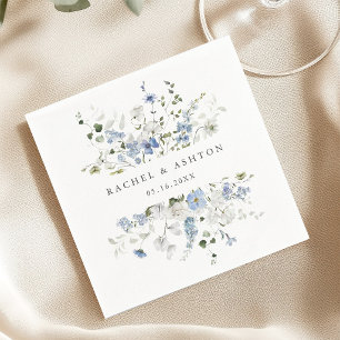 Serviette En Papier Mariage Floral Bleu Blanc Vert Élégant