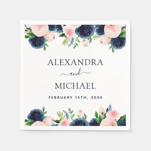 Serviette En Papier Mariage floral bleu bleu bleu bleu rose marine