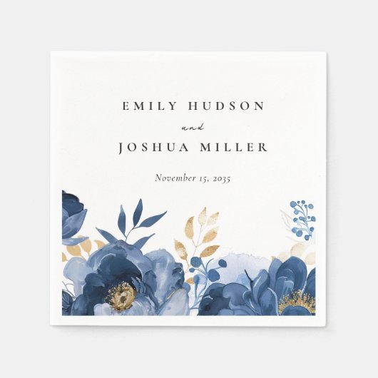Serviette En Papier Mariage floral bleu bleu de Dusky (Devant)