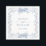 Serviette En Papier Mariage Floral bleu bleu de la Renaissance<br><div class="desc">Pour plus de personnalisation,  cliquez sur "Personnaliser ce modèle",  puis sur "Modifier à l'aide de l'outil de conception". Élégant éditable facile à utiliser modèles mariage,  plus d'articles disponibles dans le magasin (invitations,  rsvp,  cartes de remerciements,  papeterie & décoration). Si vous avez besoin d'aide ou d'articles correspondants,  veuillez me contacter.</div>