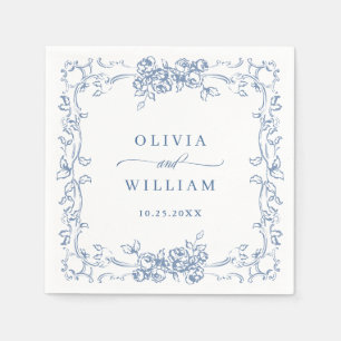 Serviette En Papier Mariage Floral bleu bleu de la Renaissance