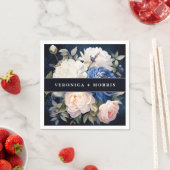 Serviette En Papier Mariage floral bleu bleu marine et bleu roux (En situation)