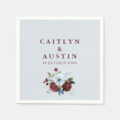 Serviette En Papier mariage floral bleu bordeaux et poussiéreux (Devant)