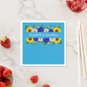 Serviette En Papier Mariage Floral bleu ciel d'été