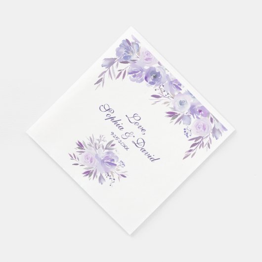 Serviette En Papier Mariage Floral bleu clair pourpre (Coin)