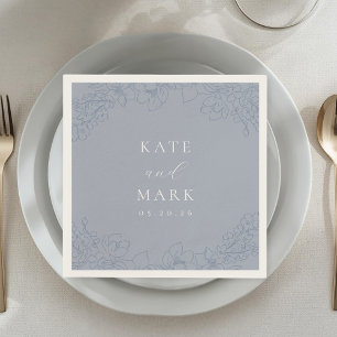 Serviette En Papier Mariage Floral Bleu Délicat