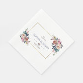 Serviette En Papier Mariage floral bleu doré rose (Coin)