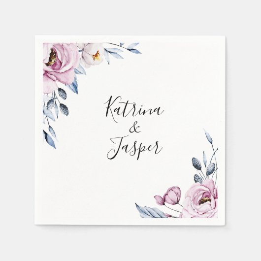 Serviette En Papier Mariage floral bleu Dusty Mauve (Devant)