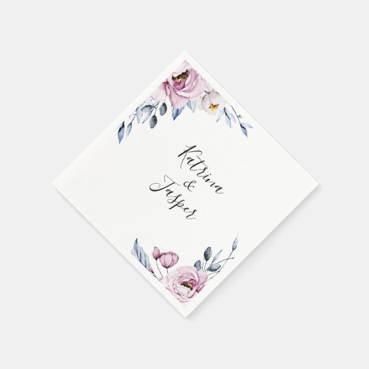 Serviette En Papier Mariage floral bleu Dusty Mauve (Coin)