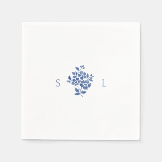 Serviette En Papier Mariage Floral bleu et blanc (Devant)