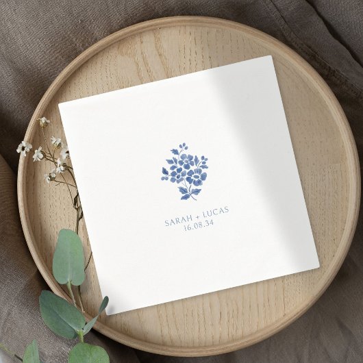 Serviette En Papier Mariage Floral bleu et blanc