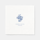 Serviette En Papier Mariage Floral bleu et blanc (Devant)