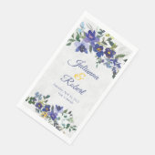 Serviette En Papier Mariage floral bleu et jaune (Coin)