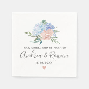 Serviette En Papier Mariage floral bleu et rose