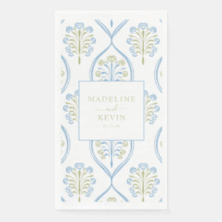 Serviette En Papier Mariage floral bleu et vert sur mesure