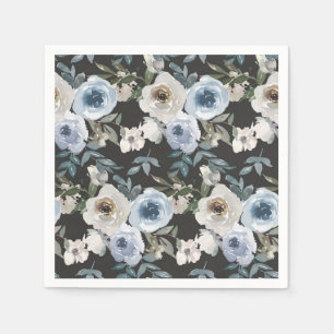 Serviette En Papier Mariage floral bleu foncé